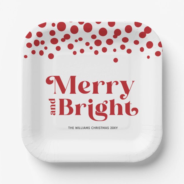 Personalised Modern Merry And Bright Paper Plate (Front)