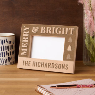Personalised Modern Merry & Bright Christmas Etched Frames