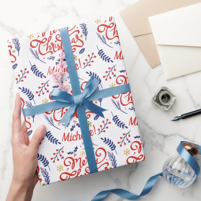 Personalised Modern Merry Christmas Calligraphy Wrapping Paper (Gifting)