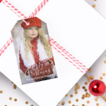 Personalised Modern Merry Christmas | PHOTO Gift Tags<br><div class="desc">Personalised Modern and elegant Merry Christmas gift tags.  White modern script topography letters. Add your PHOTO,  picture. Perfect for holiday gift giving.</div>