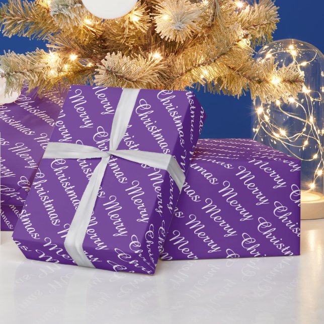 Personalised Modern Merry Christmas Purple Wrapping Paper (Holidays)