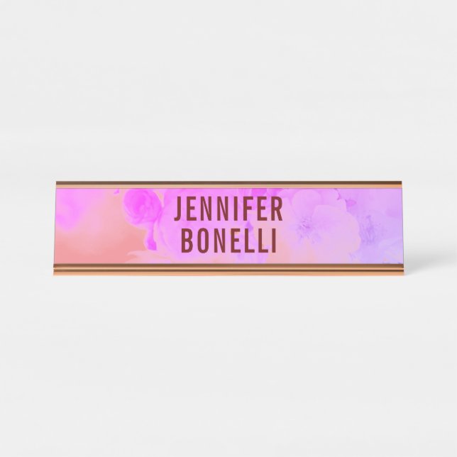 Personalised Modern Minimalist Floral Desk Name Plate (Front)