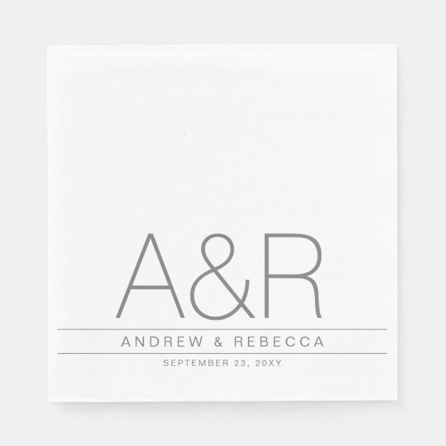 Personalised Modern Minimalist Grey White Napkin (Front)