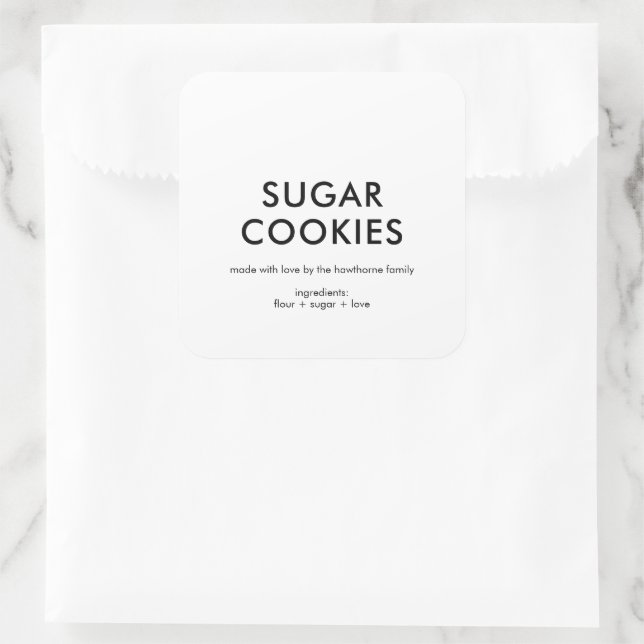 Personalised Modern Minimalist Homemade Square Sticker (Bag)