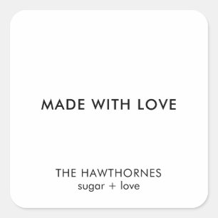 Personalised Modern Minimalist Made With Love Square Sticker