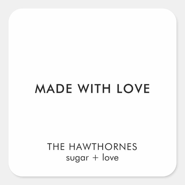 Personalised Modern Minimalist Made With Love Square Sticker (Front)