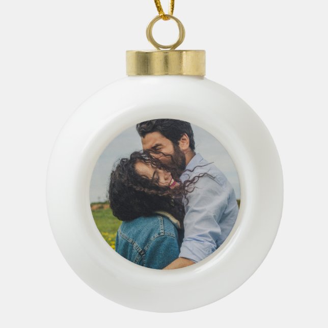 Personalised Modern Minimalist Photo Ceramic Ball Christmas Ornament (Front)