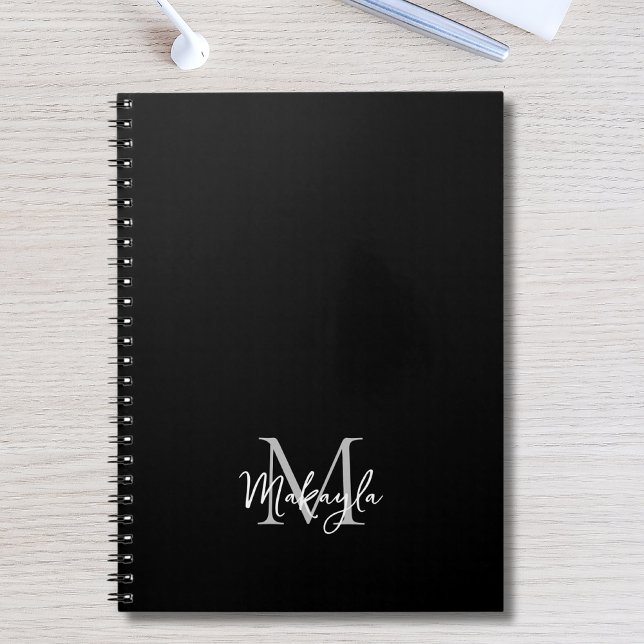 Personalised Modern Monogram Black Notebook (Creator Uploaded)