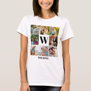 Personalised Modern Monogram Family Photo Collage T-Shirt