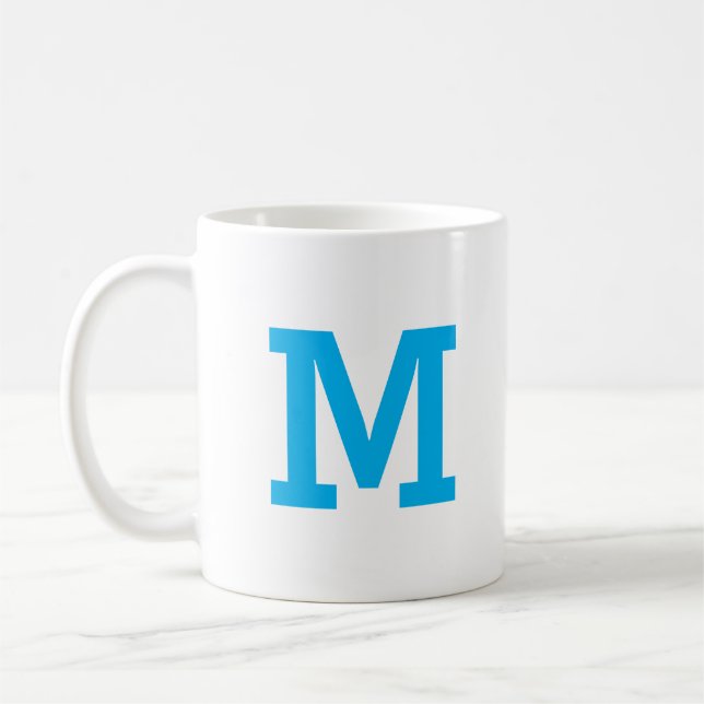 Personalised Modern Monogram Initial Letter Blue Coffee Mug (Left)