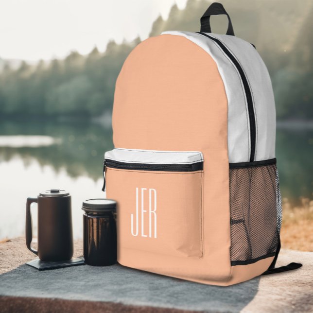 Personalised Modern Monogram Initials Peach White Printed Backpack (Personalized Modern Monogram Initials Peach White Printed Backpack)