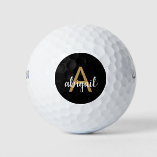 Personalised Modern Monogram Name Girly Gold Black Golf Balls