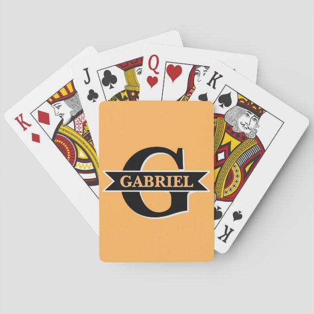 Personalised Modern Monogram Name Orange Playing Cards (Back)