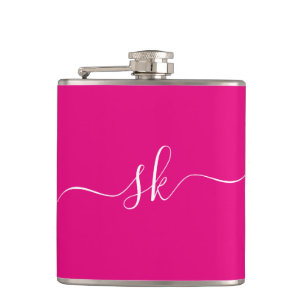 Personalised Modern Monogram Pink Bachelorette Hip Flask