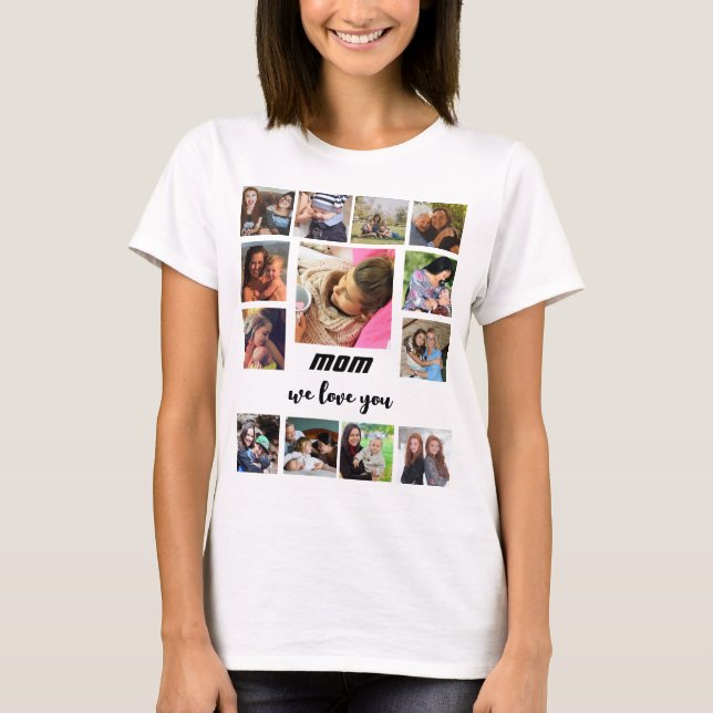 Personalised Modern mothers day 13 photo Collage T-Shirt (Front)