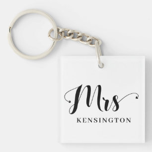Personalised Modern Mrs Newlywed Typography Photo Key Ring