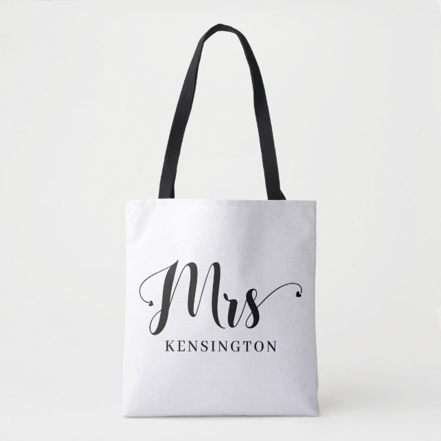 Personalised Modern Mrs Newlywed Typography Tote Bag (Front)