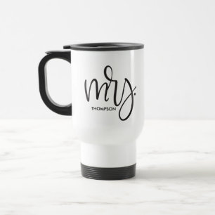 Personalised Modern Mrs. Script Wedding Travel Mug