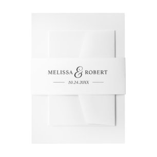 Personalised Modern NAME Black & White Wedding Invitation Belly Band