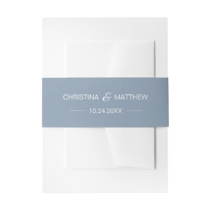 Personalised Modern NAME Dusty Blue Pink Wedding Invitation Belly Band