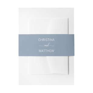 Personalised Modern NAME Dusty Blue White Wedding Invitation Belly Band