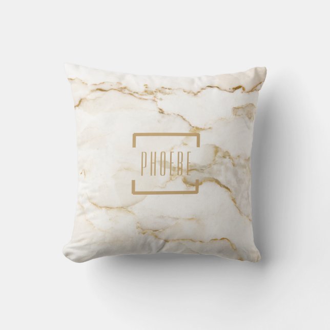 Personalised Modern Name Gold Effect Marble Cushion (Front)