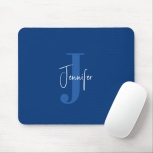 Personalised Modern Name & Initial Monogram Blue Mouse Mat