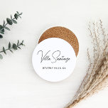 Personalised Modern Name of Home Residence Coaster<br><div class="desc">Chic custom round limestone coasters feature the name of your home residence in modern black handwritten script lettering with simple all-caps location information. Personalise with the name of your home - Villa   Last Name or other preferred title - and the city and state location.</div>