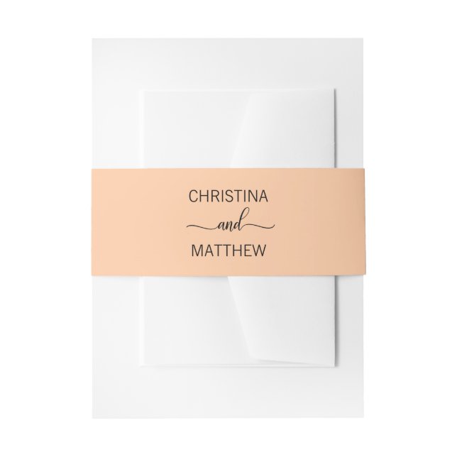 Personalised Modern NAME Peach Orange Wedding Invitation Belly Band (Front Example)