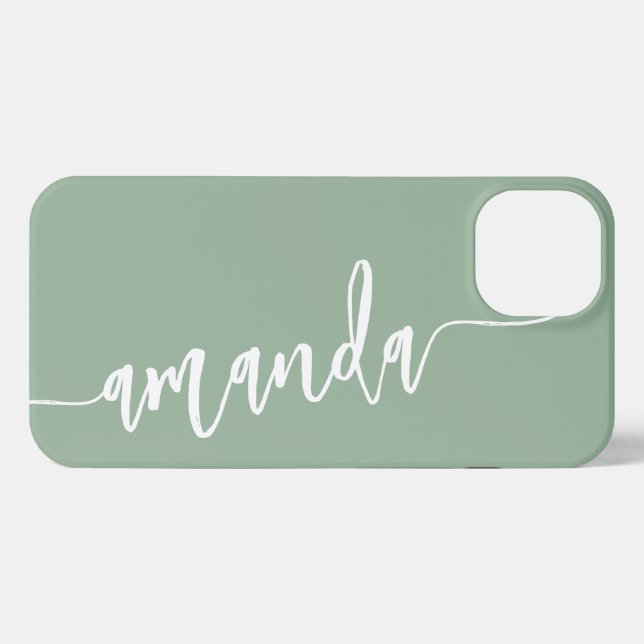 Personalised Modern Name Sage Green iPhone Case (Back Horizontal)