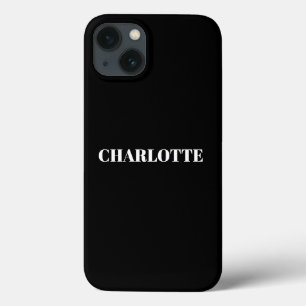 Personalised modern name text black white plain iPhone 13 case