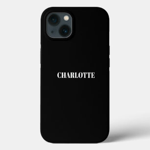 Personalised modern name text black white plain iPhone 13 case