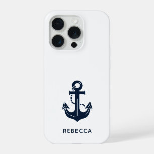 Personalised Modern Nautical Navy Blue Anchor iPhone 15 Pro Case