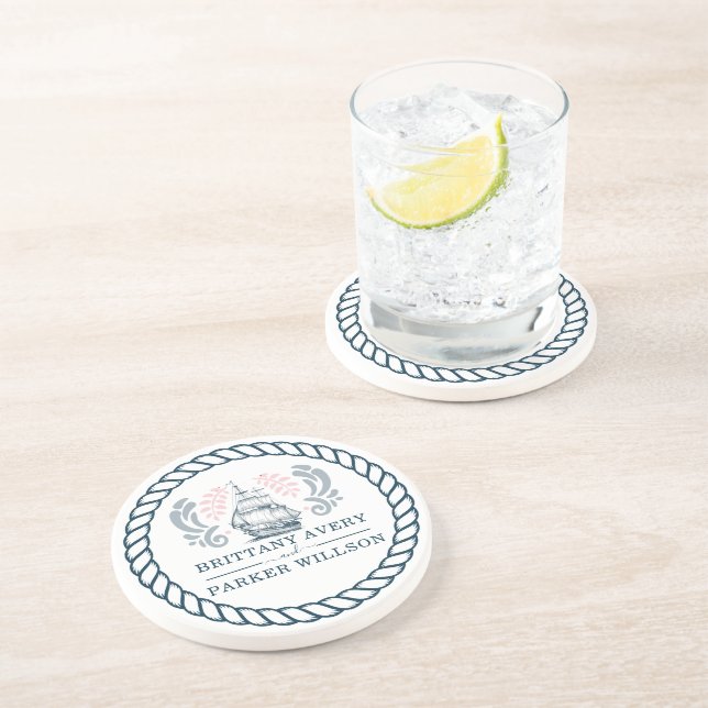 Personalised Modern Nautical Wedding Coaster (Side)
