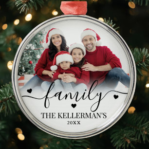 Personalised Modern Overlay Family Photo Metal Tree Decoration