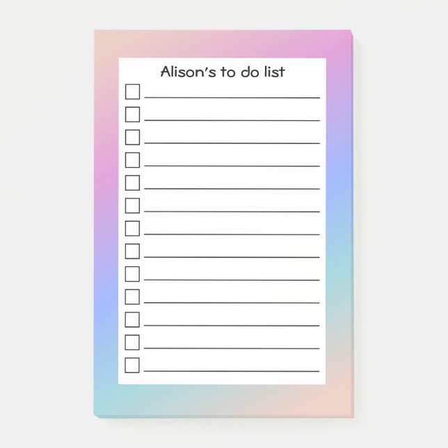 Personalised Modern Pastel Gradient To Do List Post-it Notes (Front)