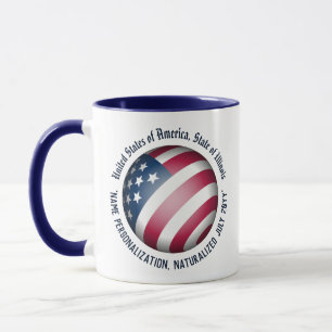 Personalised Modern Patriotic USA Flag Globe Mug