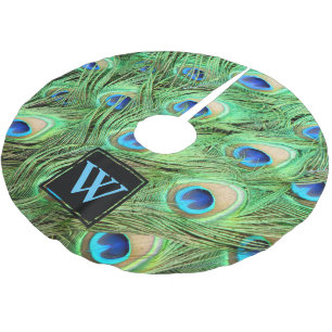 Personalised - Modern Peacock Feathers Brushed Polyester Tree Skirt