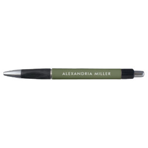 Personalised Modern Pen Olive Green and White 