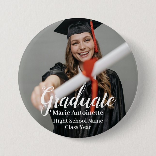 Personalised Modern Photo Graduation  7.5 Cm Round Badge (Front)