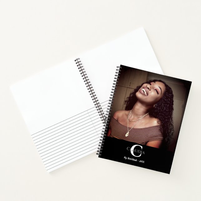 Personalised Modern Photo Monogram Name Sketchbook Notebook (Inside)