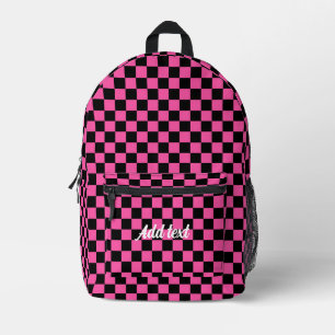 Personalised Modern Pink Black Chequered   Printed Backpack
