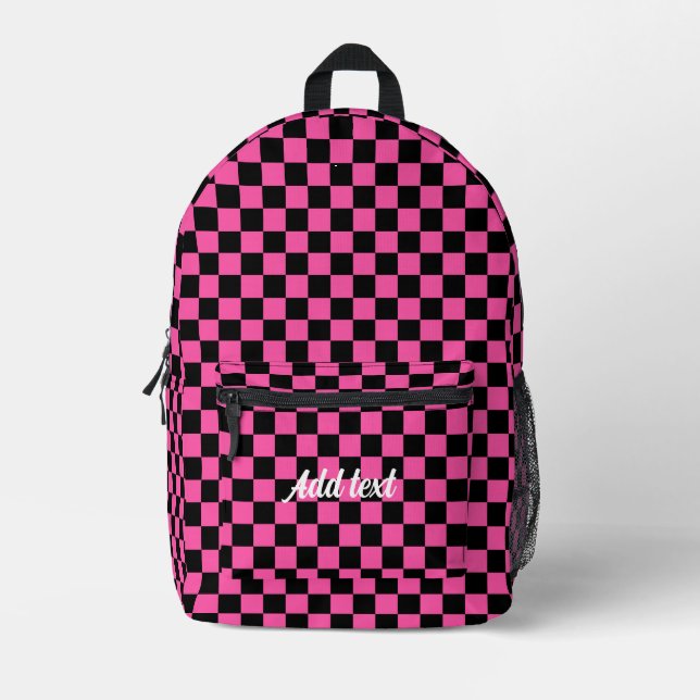 Personalised Modern Pink Black Chequered   Printed Backpack (Front)