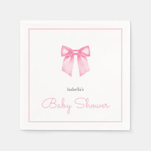 Personalised Modern Pink Bow Baby Shower Napkin
