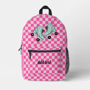 Personalised Modern Pink Chequered Roller Skate Printed Backpack