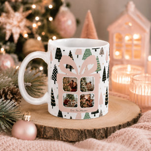 Personalised Modern Pink Christmas Gift Box Photo Coffee Mug