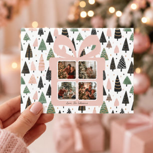 Personalised Modern Pink Christmas Photo Postcard