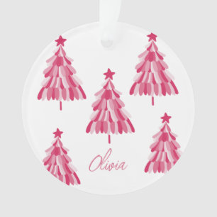 Personalised Modern Pink Christmas Tree Name Ornament