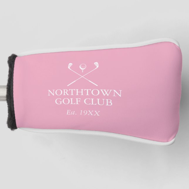 Personalised  Modern Pink Golf Club Name Golf Head Cover (Front)