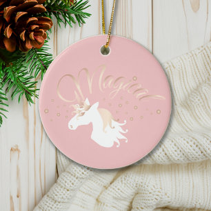 Personalised Modern Pink Magical Unicorn Ceramic Tree Decoration